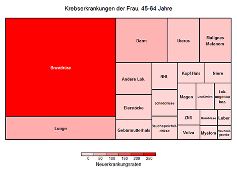 Altersspezifische Erkrankungsraten (je 100.000, rohe Rate), Frauen, Deutschland 2014 (ohne nicht-melanotischen Hautkrebs)